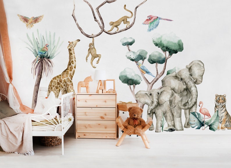 Pegatinas de pared Safari Jungle Vinilo decorativo Savanna Spirit: Decoración de guardería de animales para niños imagen 4