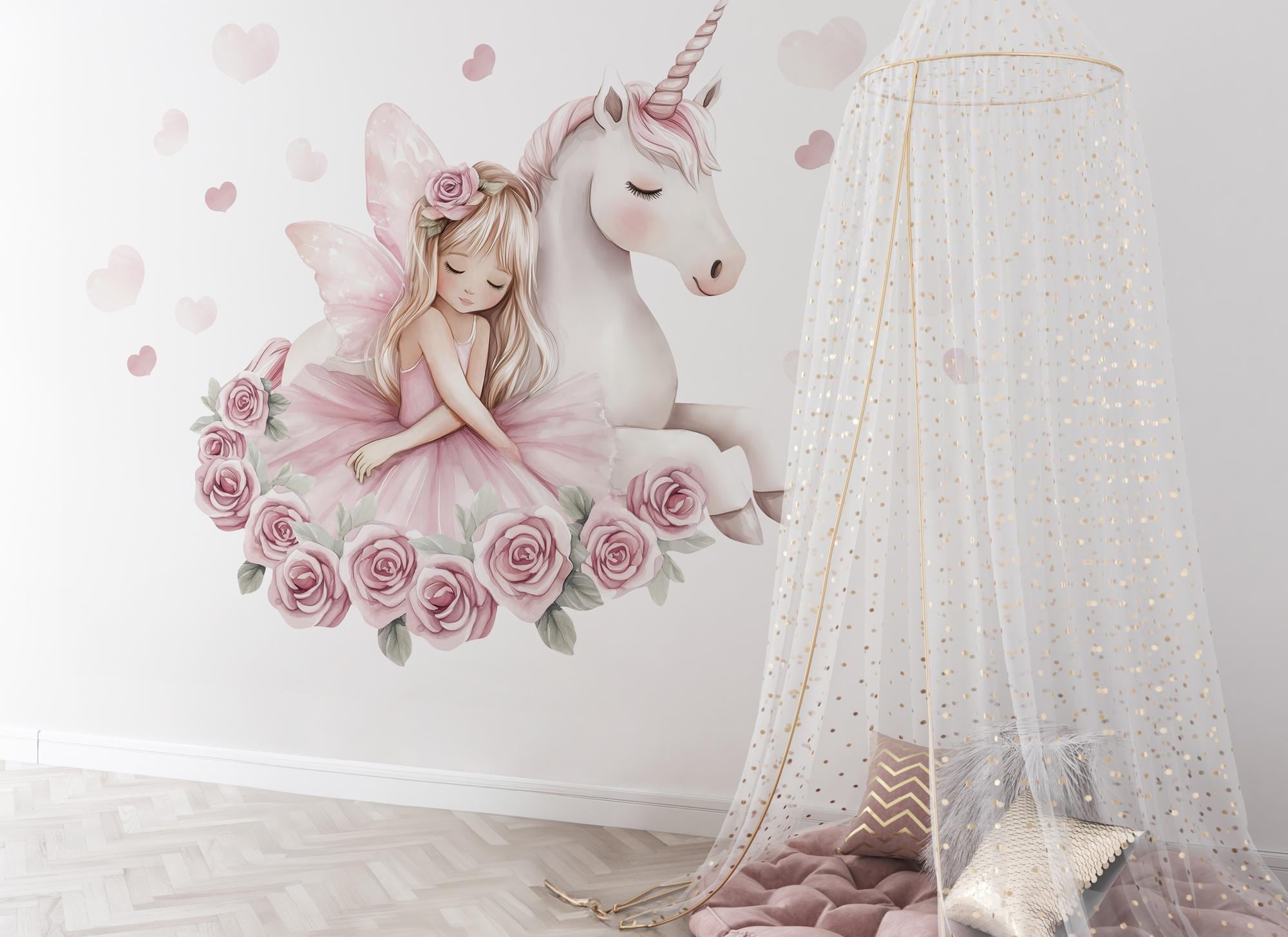 Wandtattoo - Aquarell Einhorn Gold Glitzer Set XL