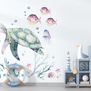 Wandtattoo Meer Wasserschildkröte Aquarell, Meeresschildkröte Wandaufkleber, Meeresschildkröte Wandaufkleber, Meeresschildkröte Wandaufkleber, Kinderzimmer Wandaufkleber Bild 2