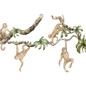 Pegatinas de pared de mono, calcomanía de pared de Safari, calcomanía de pared de la selva, calcomanía de mono, decoración de vivero de Safari, calcomanías de pared para niños imagen 7