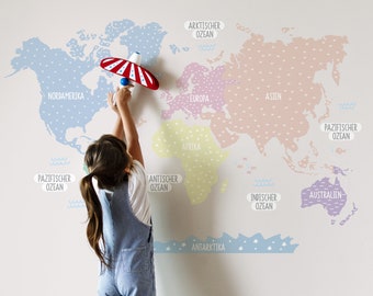 Calcomanía de pared del mapa del mundo educativo, decoración divertida de la guardería, mapa de viaje para niños, mapa del mundo para niños, mapa de fondo de pantalla