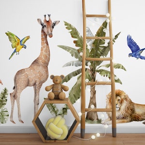 Watercolor Jungle Animals Wall Stickers: Safari Nursery Decor