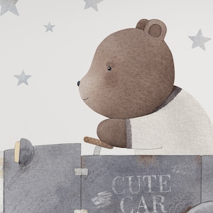 Naklejki ścienne z misiem Teddy Bear i pastelowe naklejki samochodowe do pokoju dziecięcego