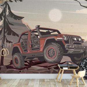 Carta da parati per ragazzi, carta da parati per bambini, carta da parati fuoristrada, carta da parati per auto, murale Jeep, rivestimento murale decorativo, decorazione murale