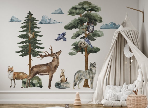 Autocollant mural oiseaux arbres, branches d'arbres, autocollant mural