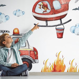 Fire Department Wall Sticker Set Wall Tattoo for Children's Room Animals Trees Baby Room Wall Decals Clouds Fire Self-adhesive Wall Decor