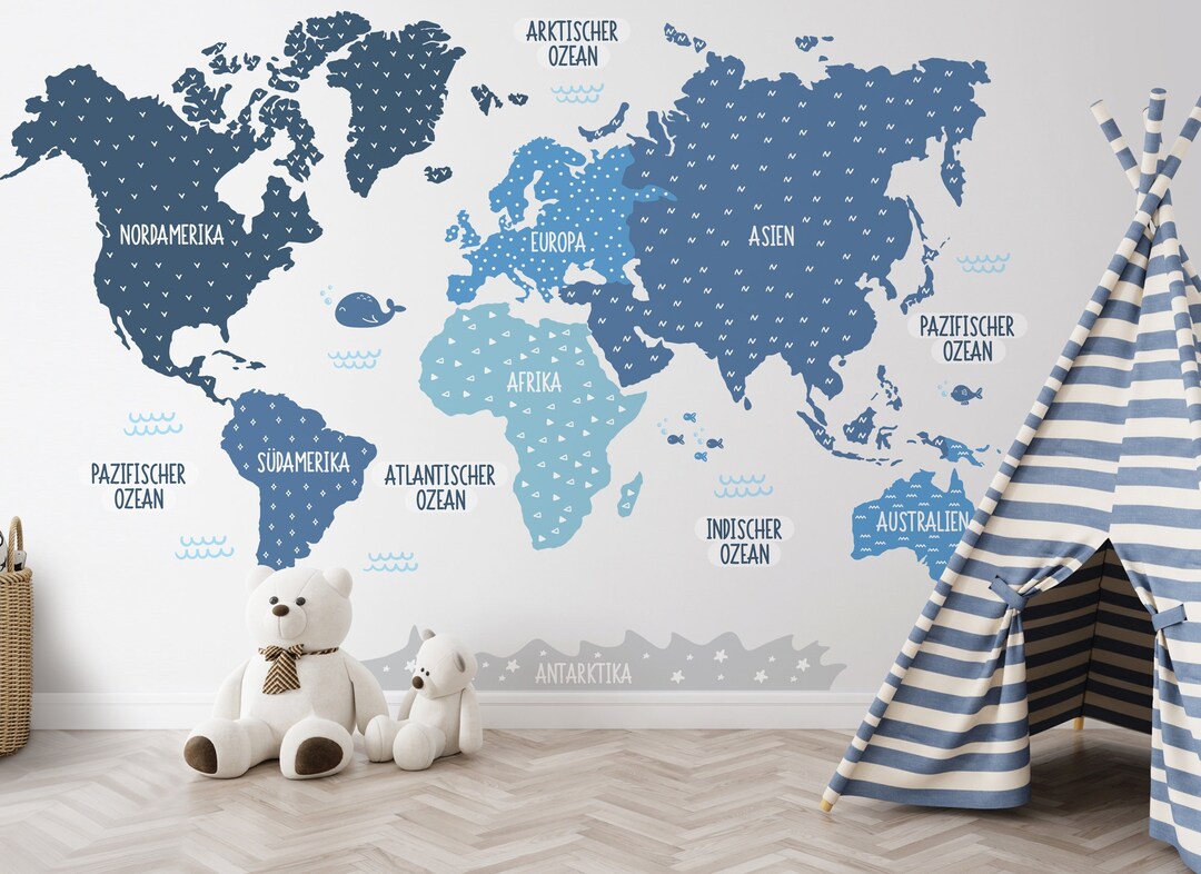 Playful World Map Wall Decal: Kids Nursery Decor - Etsy UK