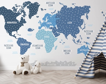 Educational World Map Wall Decal, Playful Nursery Decor, Kids Travel Map, Kids World Map, Wallpaper Map