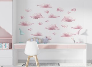 Sacinora Adesivi Murali Nuvole E Stelle Rosa - Decalcomanie In Vinile Rimovibile Per Cameretta Bambini, Soggiorno, Asilo - Foglio 30x90 Cm, Autoadesivo