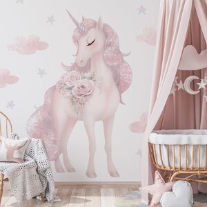 Unicorn Sticker, Unicorn Wall Decal, Girls Nursery, Stars Stickers, Girls Room Decoration, Sticker For a Girl, Magic Fantasy Deco zdjęcie 5