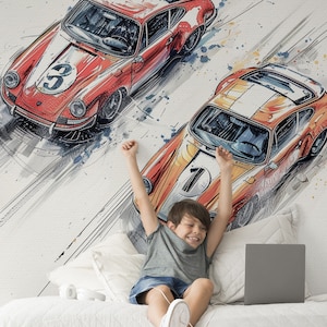 Carta da parati da corsa automobilistica, carta da parati per ragazzi, carta da parati per bambini, carta da parati da corsa, murale di auto da corsa, rivestimento murale decorativo, decorazione murale