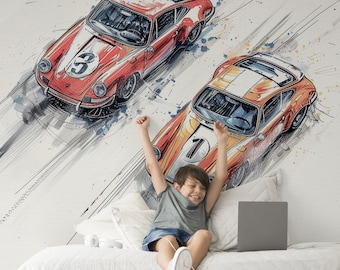 Race Car Wallpaper Mural: Boys Room Wall Decor