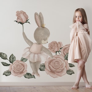 Wandtattoo Hase Ballerina: Rosen und Blumen, Mädchenzimmer Dekor