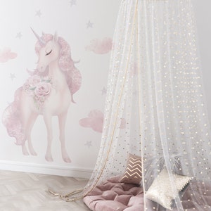 Unicorn Sticker, Unicorn Wall Decal, Girls Nursery, Stars Stickers, Girls Room Decoration, Sticker For a Girl, Magic Fantasy Deco zdjęcie 3