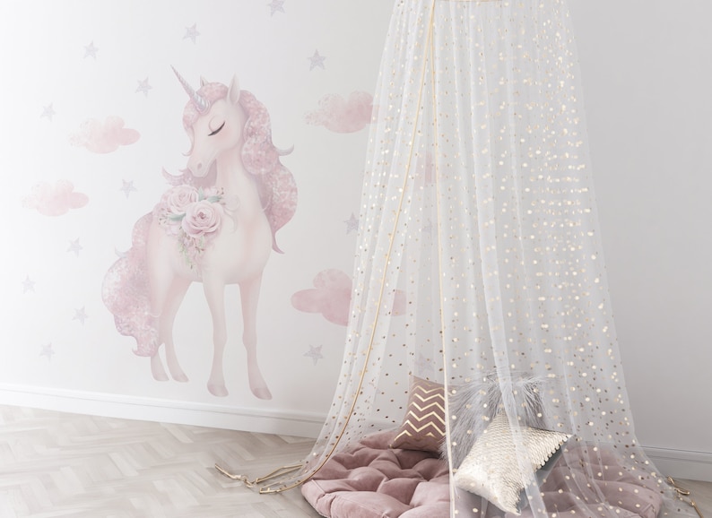 Unicorn Sticker, Unicorn Wall Decal, Girls Nursery, Stars Stickers, Girls Room Decoration, Sticker For a Girl, Magic Fantasy Deco zdjęcie 3