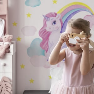 Unicorn Wall Decal Set with Rainbow, Cloud, Horse, and Stars for Kids Room and Girls&#39; Room