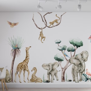 Autocollants muraux Safari Jungle Autocollant mural esprit savane : animaux, décoration de chambre d'enfant pour enfants image 5