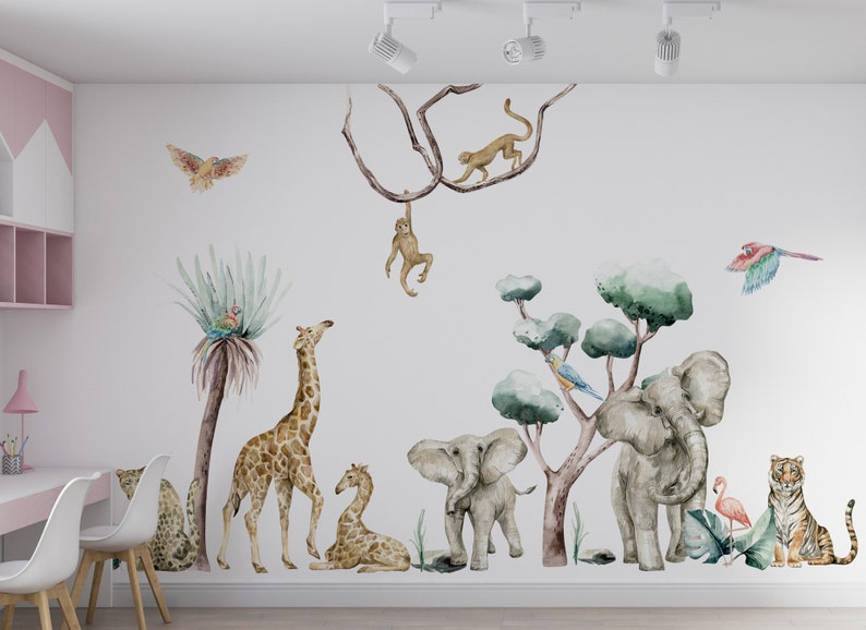 Pegatinas de pared Safari Jungle Vinilo decorativo Savanna Spirit: Decoración de guardería de animales para niños imagen 5