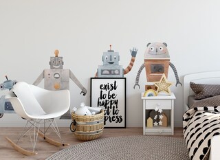 PLIGREAT – 23 Adesivi Murali Fai-da-te Con Robot Divertenti E Colorati, Formato Grande 90x29 Cm, In Vinile Rimovibile, Per Camerette, Sale Giochi, Asili, Decorazioni A Tema Cartoon