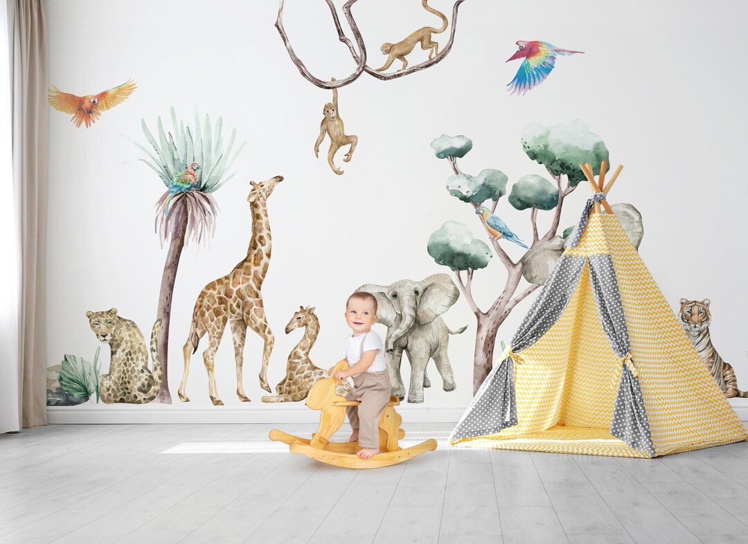 Jungle Animal Wall Decals: Safari Nursery Decor, XXL Set - Etsy