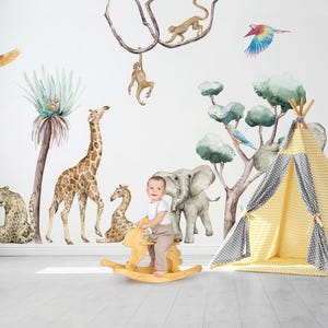 Calcomanías de pared de animales de la selva: decoración de guardería de safari, set XXL