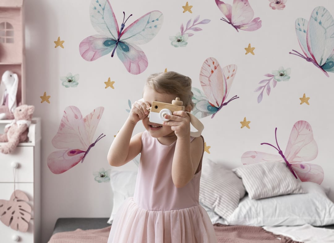 Butterfly Wall Decal for Kids, Watercolor Star Stickers, Decor for ...
