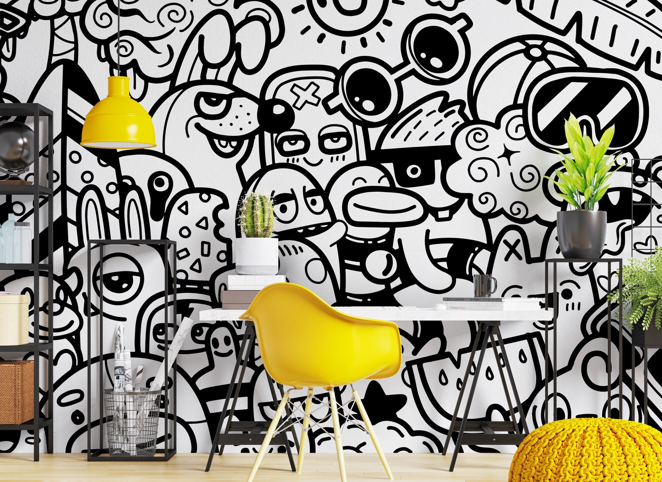 Doodle Art Wallpaper: Hand-drawn Style Mural, Boys Room Decor - Etsy