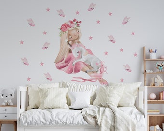 Decalcomanie da muro di unicorno, adesivo da parete farfalle, adesivo da parete unicorno, cameretta delle ragazze, buccia e bastone, decorazione della stanza delle ragazze, adesivo per una ragazza
