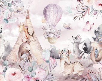 Boho Animals Wallpaper: Watercolor Flowers & Butterflies Children&#39;s Decor