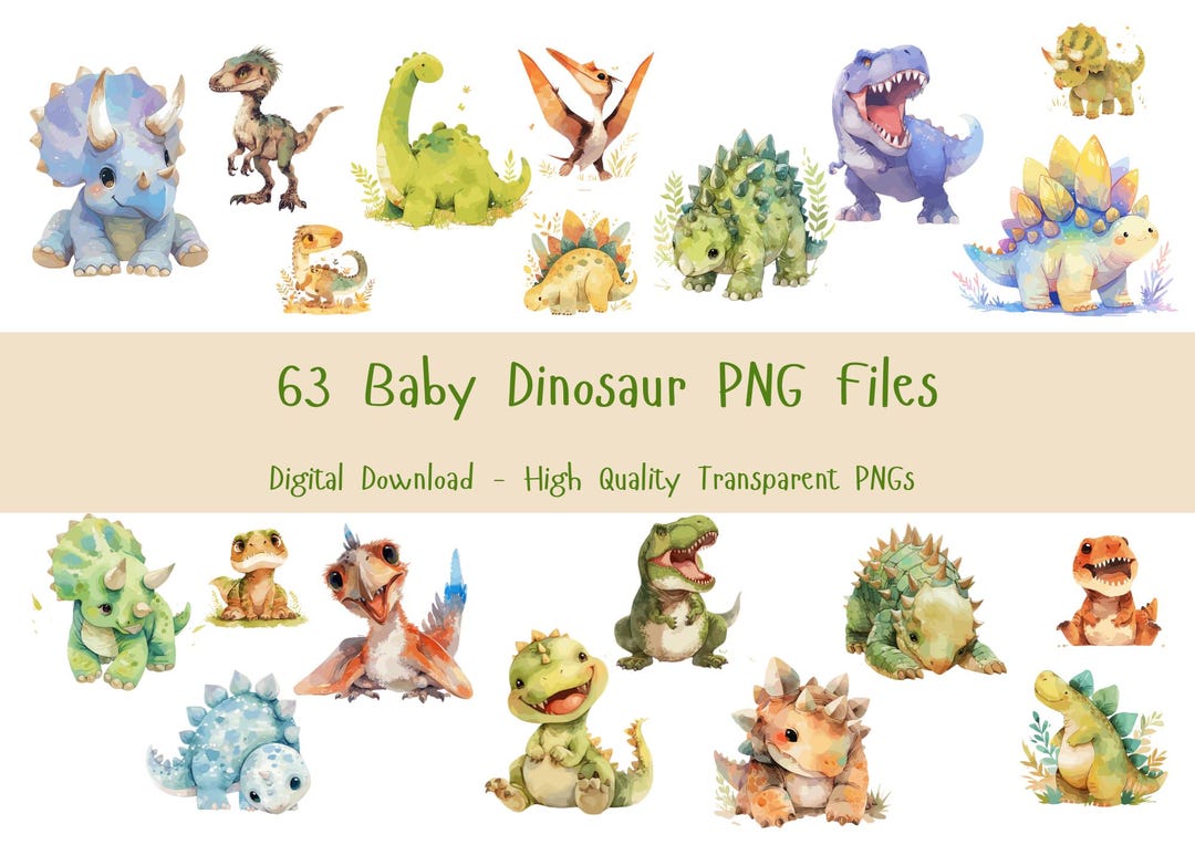 Cute Baby Dinosaur PNG Bundle | Nursery Clipart | Dinosaur Stickers ...