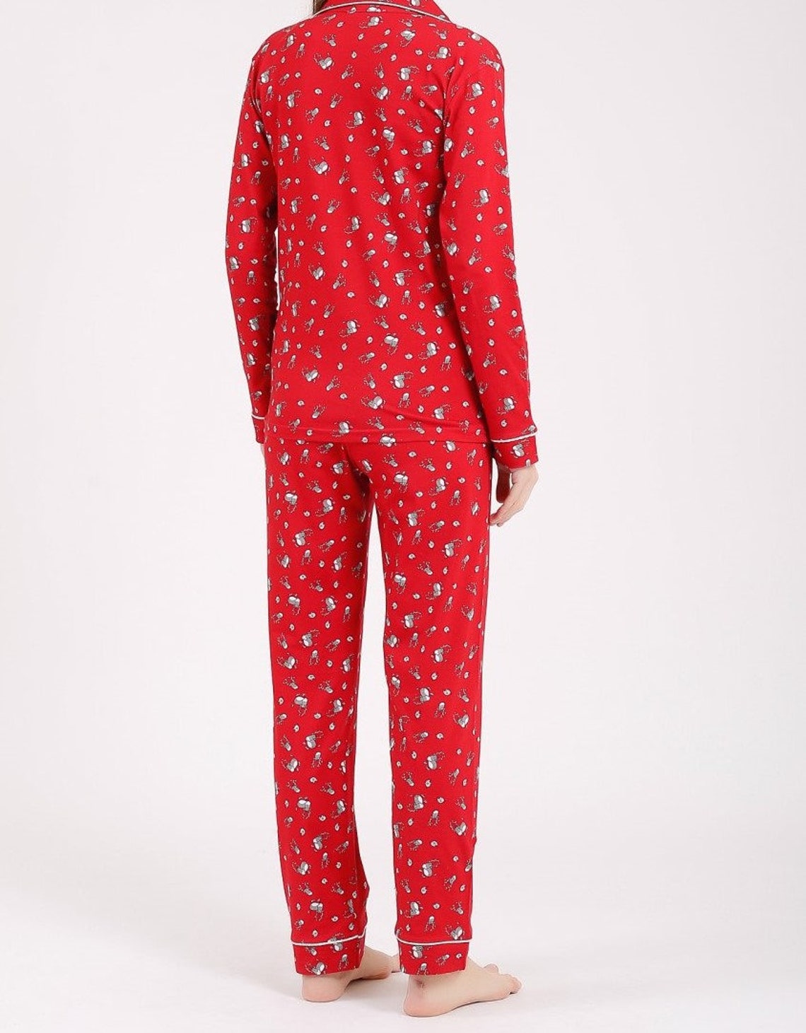 Red Stretch jersey fabric classic pajama set for women 100 Etsy