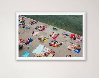 Sunbathers Wylie Baths Sydney, Coogee NSW Australia, travel photography, aerial view, swimming, pool, wall art, home decor, horizontal print