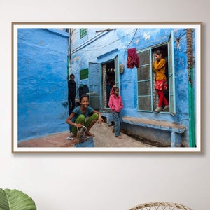 Jodhpur India Photo: Children in Blue City, Rajasthan Wall Art