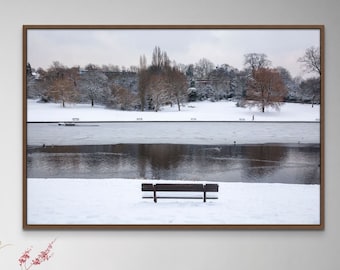 A snow covered Hampstead Heath Highgate, snowy London, England, winter landscape photography, wall art home decor horizontal print, nature