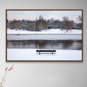 Un couvert de neige Hampstead Heath Highgate, Londres enneigée, Angleterre, photographie de paysage d'hiver, impression horizontale de décor à la maison d'art de mur, nature image 1