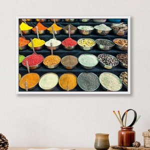 Spices, indian cuisine, food photography, kitchen print, colourful India, cafe print, wall art, home decor, horizontal print, spice, flavour