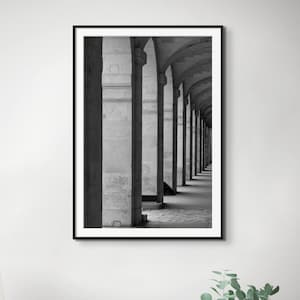 Black and white, B & W, Place des Vosges arcade, architecture photography, Paris France, large print, wall art, home decor, horizontal print
