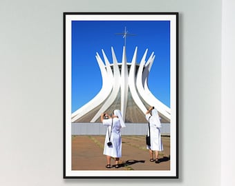 Cathédrale de Brasilia, Oscar Niemeyer, photographie d'architecture, art mural, impression de type C, modernisme, décoration intérieure, impression verticale