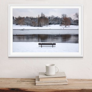 Un couvert de neige Hampstead Heath Highgate, Londres enneigée, Angleterre, photographie de paysage d'hiver, impression horizontale de décor à la maison d'art de mur, nature image 3