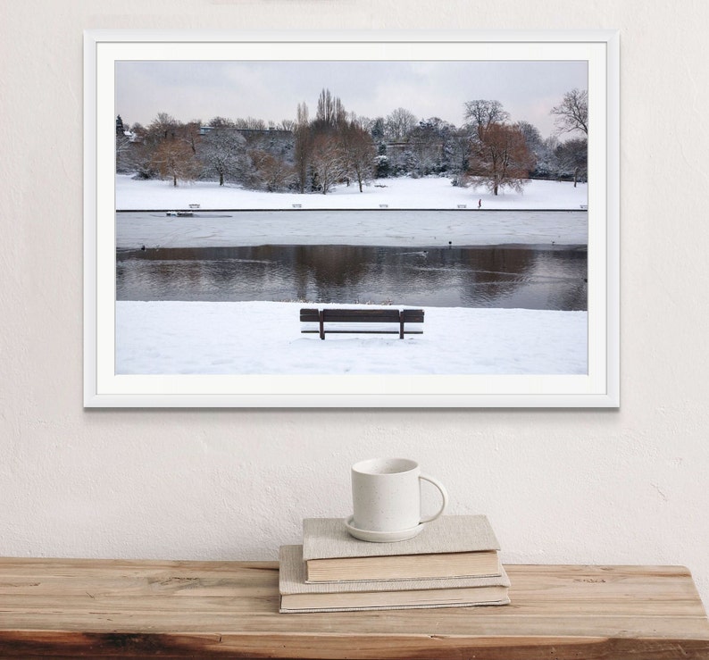 Un couvert de neige Hampstead Heath Highgate, Londres enneigée, Angleterre, photographie de paysage d'hiver, impression horizontale de décor à la maison d'art de mur, nature image 3