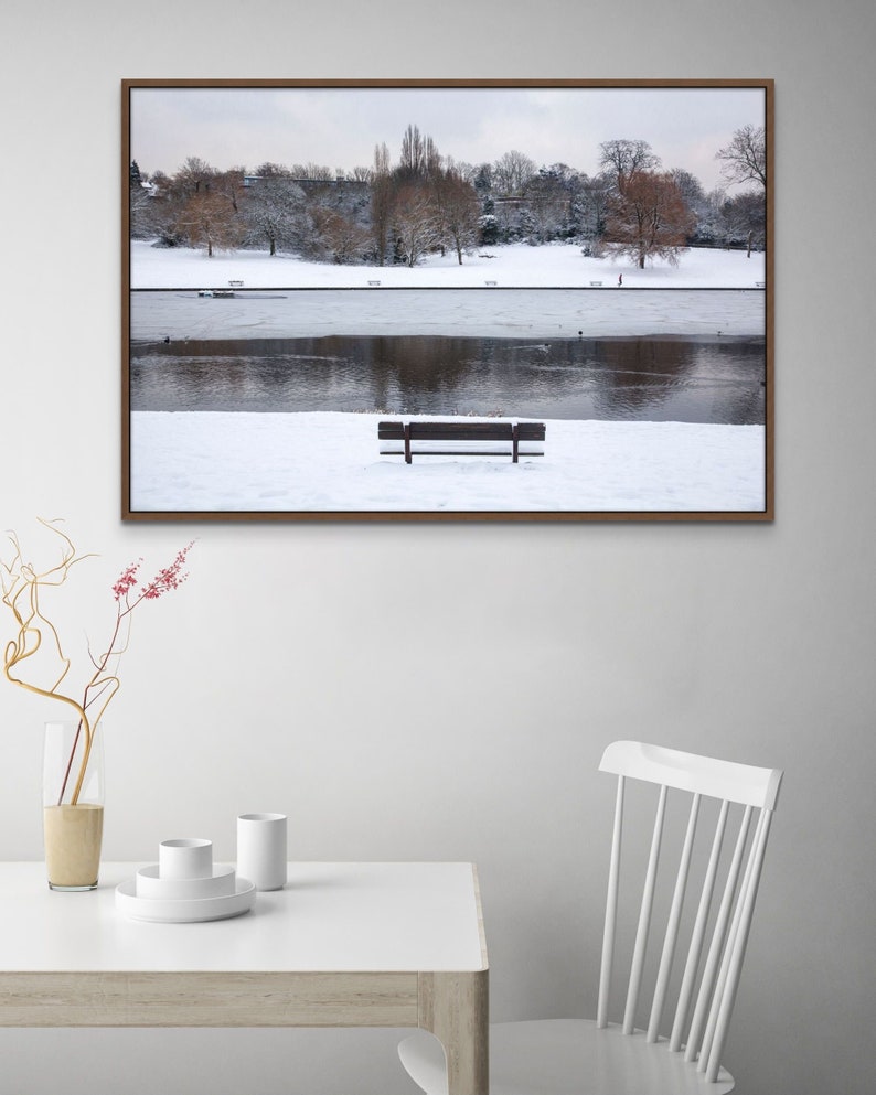 Un couvert de neige Hampstead Heath Highgate, Londres enneigée, Angleterre, photographie de paysage d'hiver, impression horizontale de décor à la maison d'art de mur, nature image 1