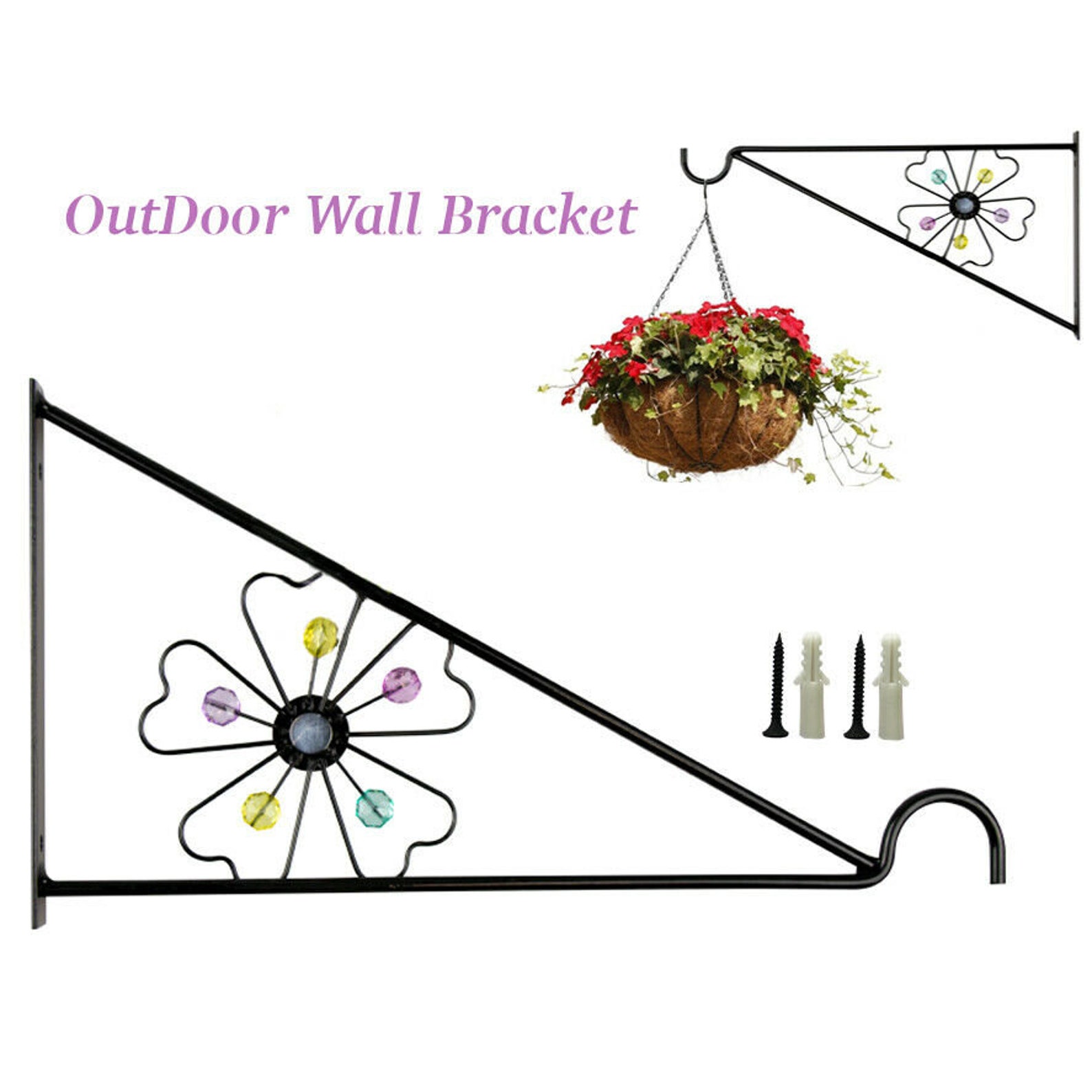 Metal Garden Wall Bracket 30cm Long Flower Themed Coloured Etsy UK