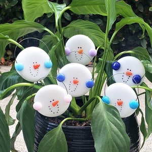 Fused Glass Snowman Plant Stakes ~ Winter Decor ~ Christmas ~ FREE SHIPPING