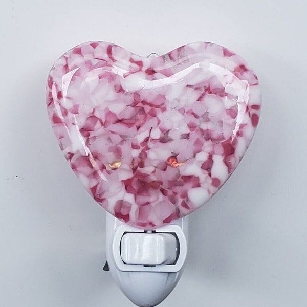 Heart Night Light ~ Fused Glass Plug in Light ~ FREE SHIPPING
