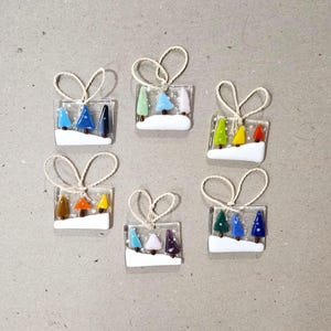 Mini Christmas Tree Ornaments ~ Bulk Lot ~ Gift Tags ~Colorful Fused Glass Suncatchers