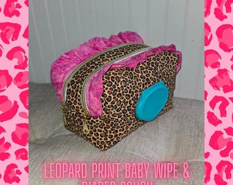 Leopard Baby Wipe Diaper Pouch with Ruffles – Travel Changing Kit, Cotton Fabric