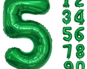 Globo verde de 32 pulgadas con número, ideal para decorar fiestas de cumpleaños, aniversarios y Año Nuevo. Usa helio o aire.