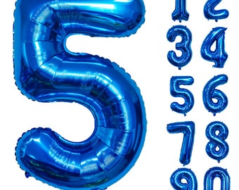 Globo de aluminio con número azul, 32 pulgadas, decoración para fiestas