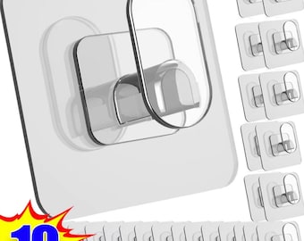10 ganchos autoadhesivos transparentes de alta resistencia, resistentes al agua, 15 kg
