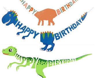 Pancarta de feliz cumpleaños de dinosaurio, banderines colgantes, decoración de fiesta, guirnaldas